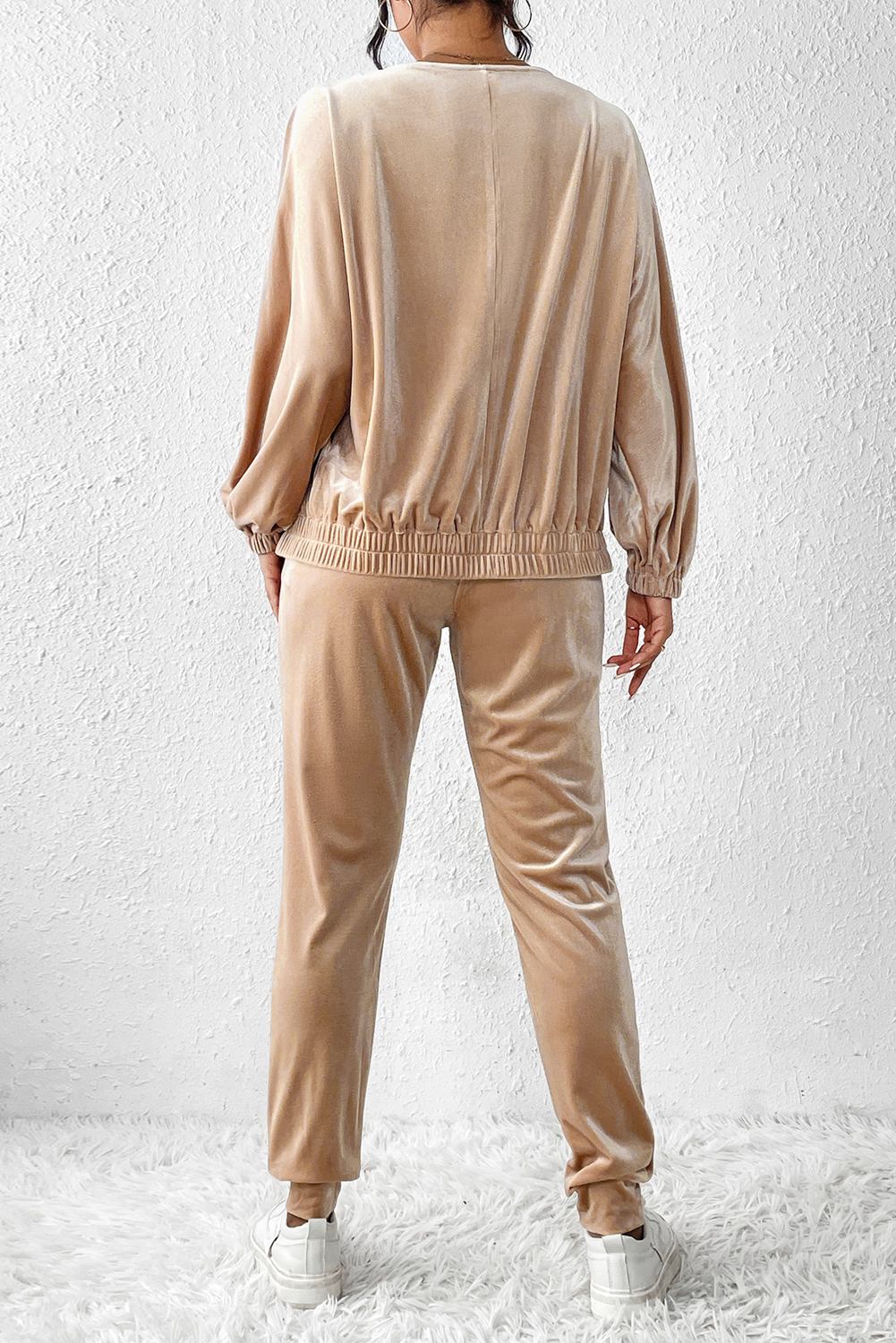 Parchment Velvet Zipped Top and Joggers Two Piece Set - loveforevers