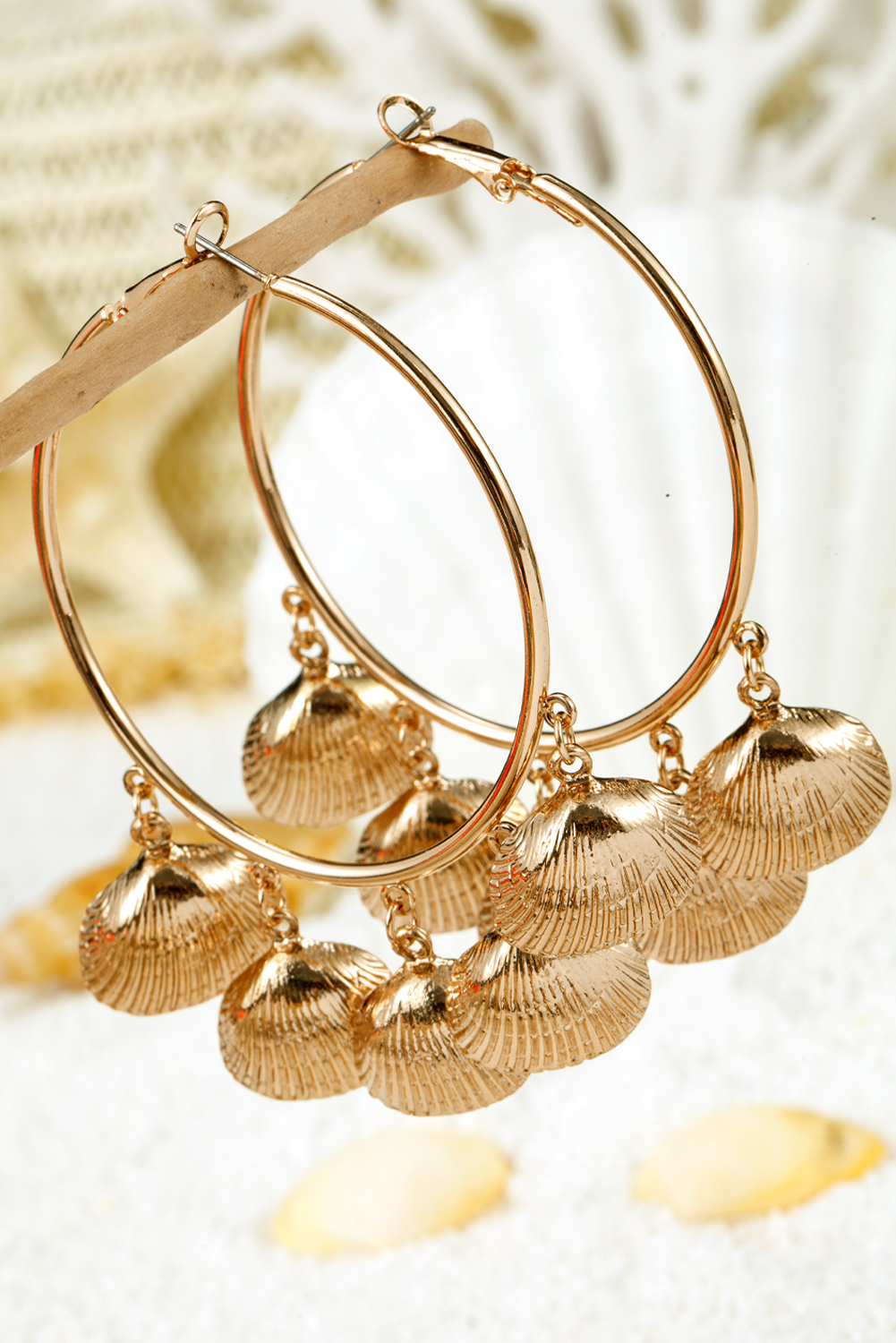 Gold Plated Alloy Bohemian Vacation Shell Hoop Earrings - loveforevers