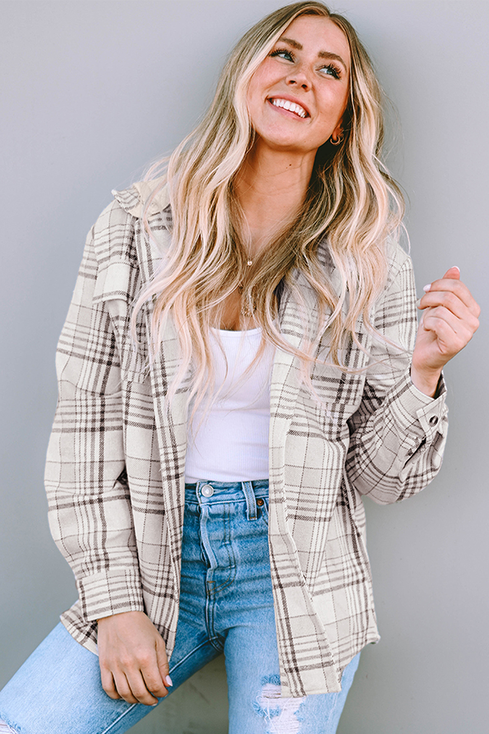 Khaki Plaid Removable Hood Buttoned Shacket - loveforevers