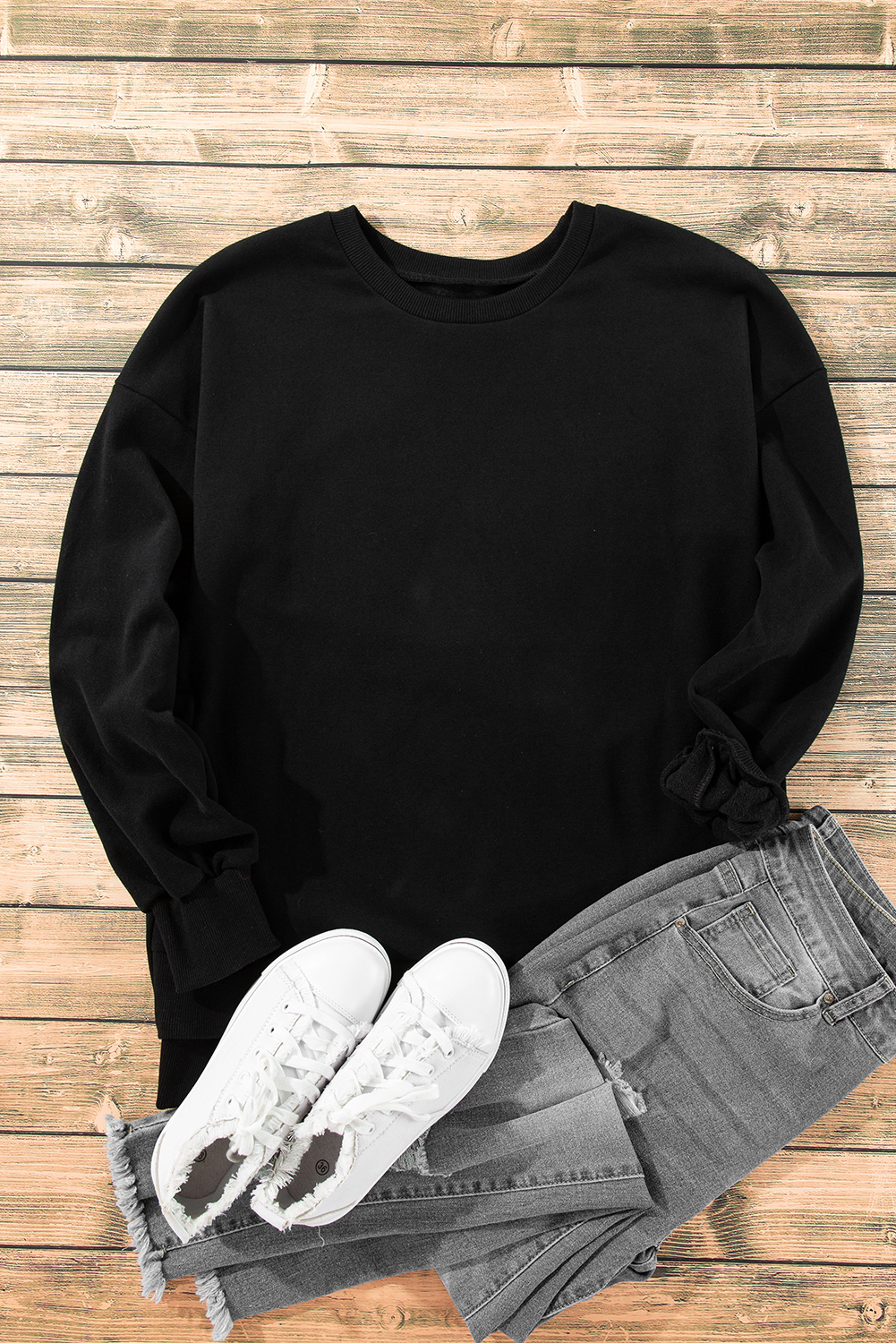 Grass Green Solid Fleece Lined Drop Shoulder High Low Sweatshirt - loveforevers