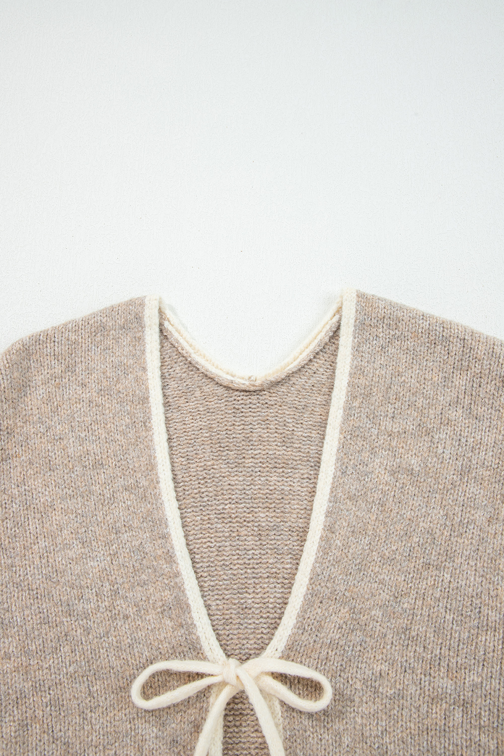 Pale Khaki Tied Front Drop Shoulder Chunky Casual Cardigan - loveforevers