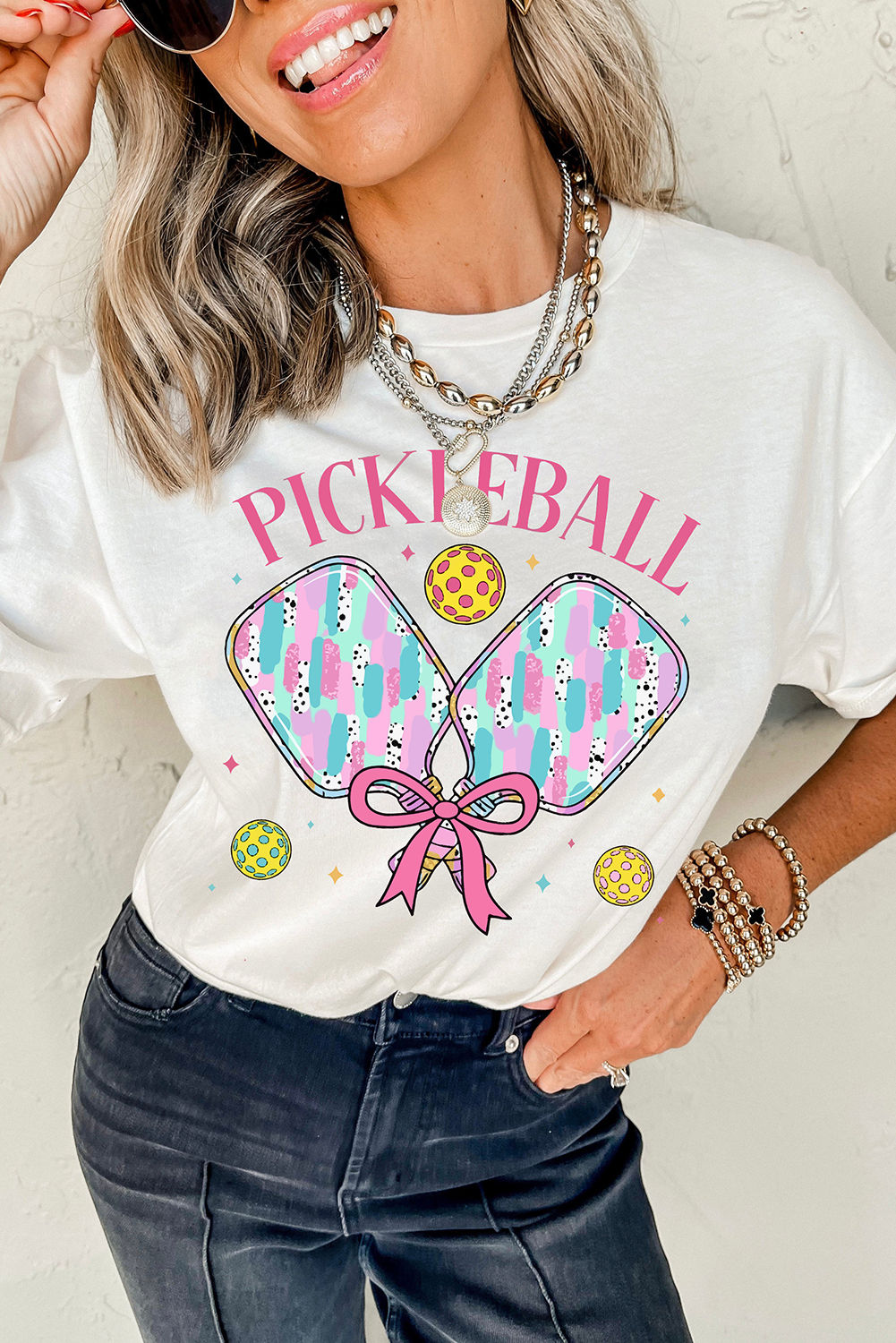 White PICKLEBALL Playful Graphic T Shirt - loveforevers