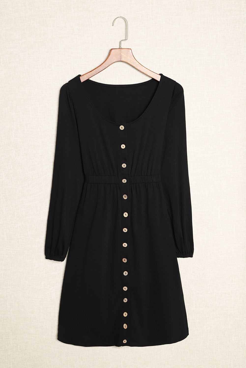 Black Button Up High Waist Long Sleeve Dress - loveforevers