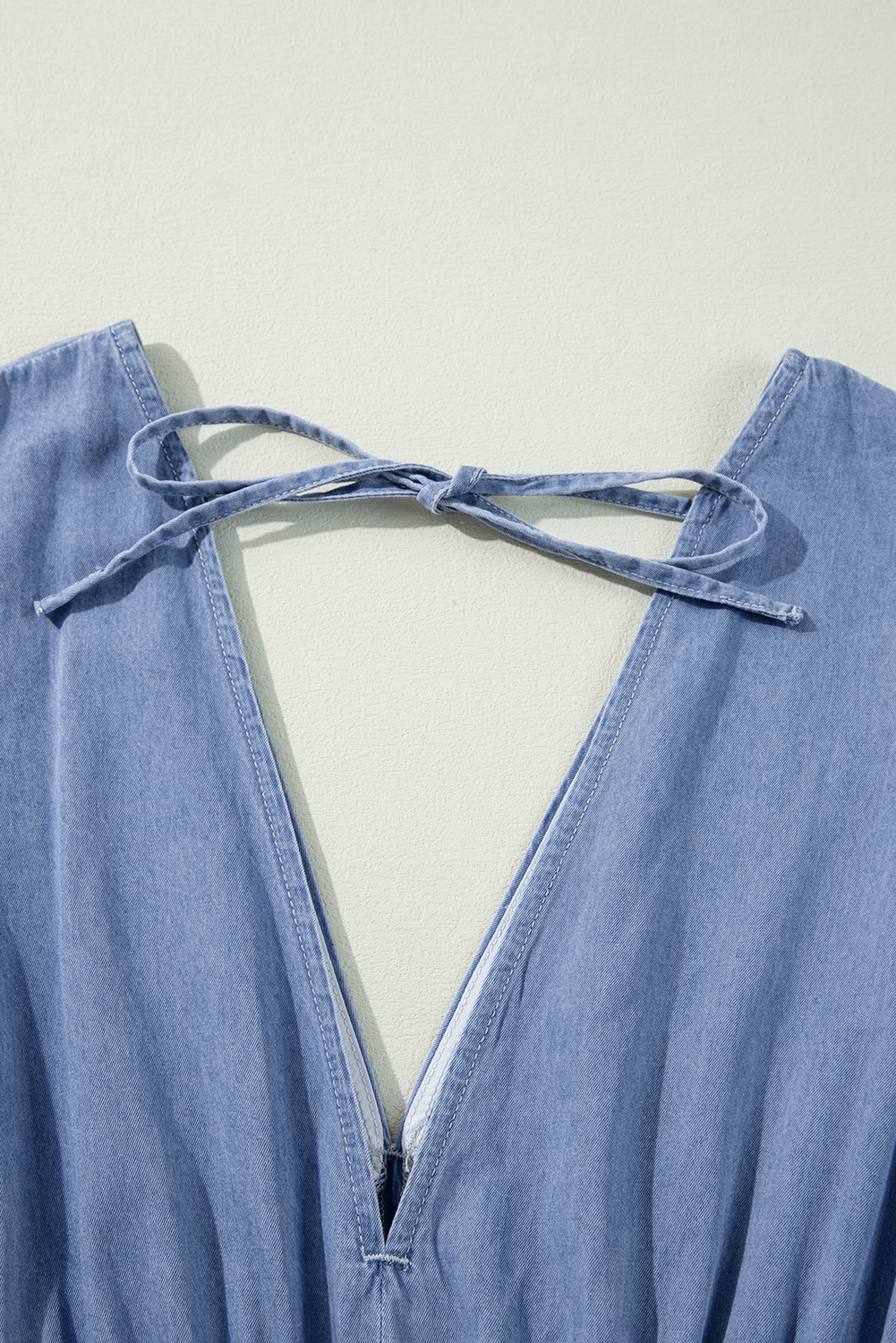 Myosotis Chambray Deep V Neck Bracelet Sleeve Maxi Dress - loveforevers