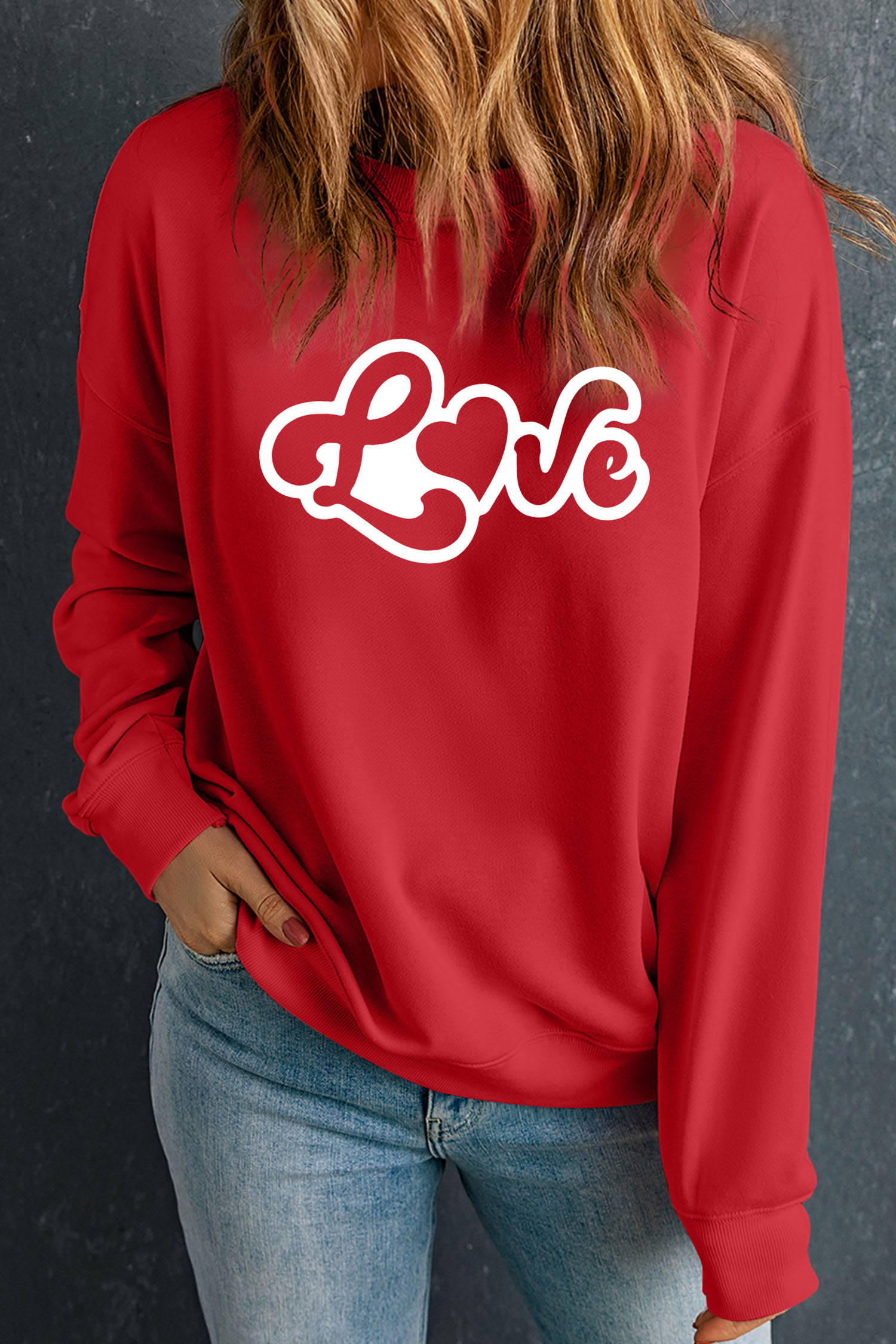 Red Love Letter Printed Casual Sweatshirt - loveforevers