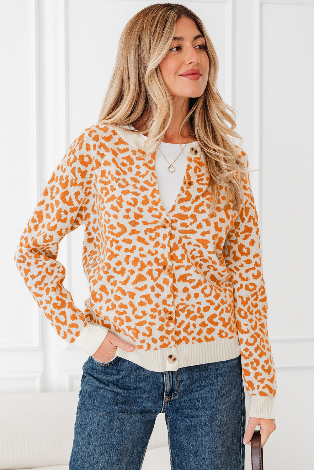 Black Leopard Drop Shoulder Chunky Knitted Cardigan Sweater - loveforevers