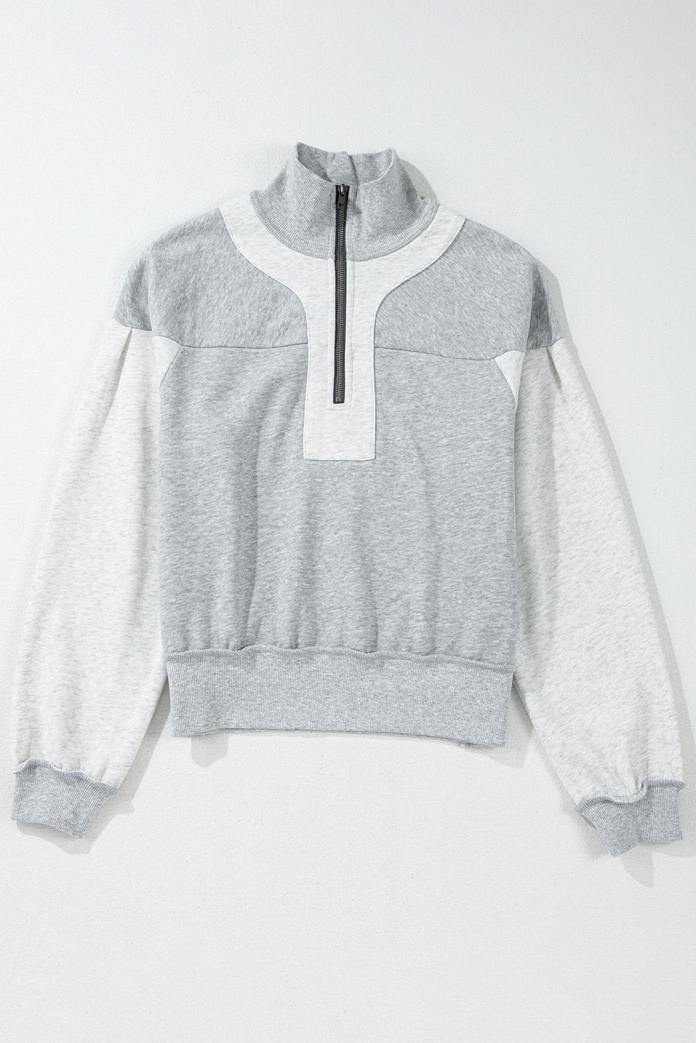 Gray Half Zipper Collared Drop Shoulder Side Slits Sweatshirt - loveforevers
