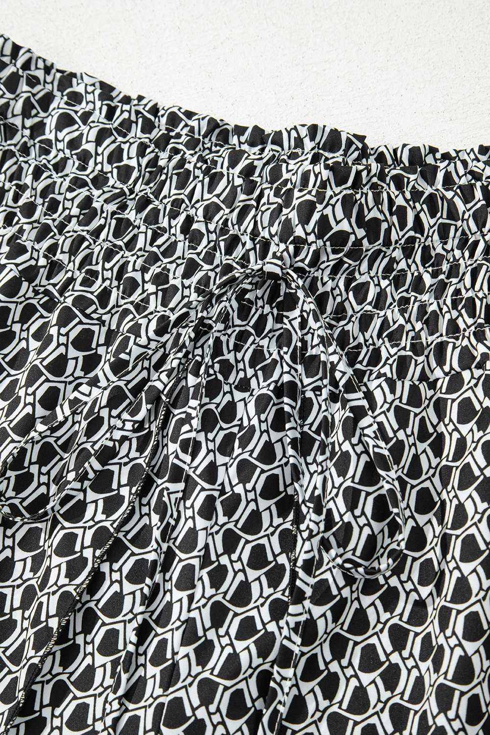 Black Bohemian Print Slit Wide Leg Smocked High Waist Pants - loveforevers