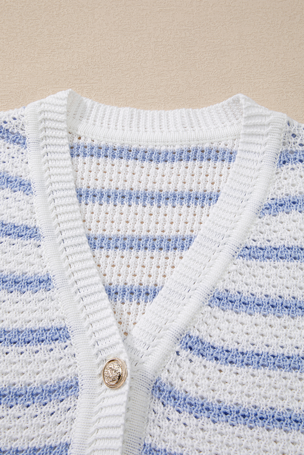 Sky Blue Stripe V Neck Gold Buttons Elegant Sweater Vest - loveforevers