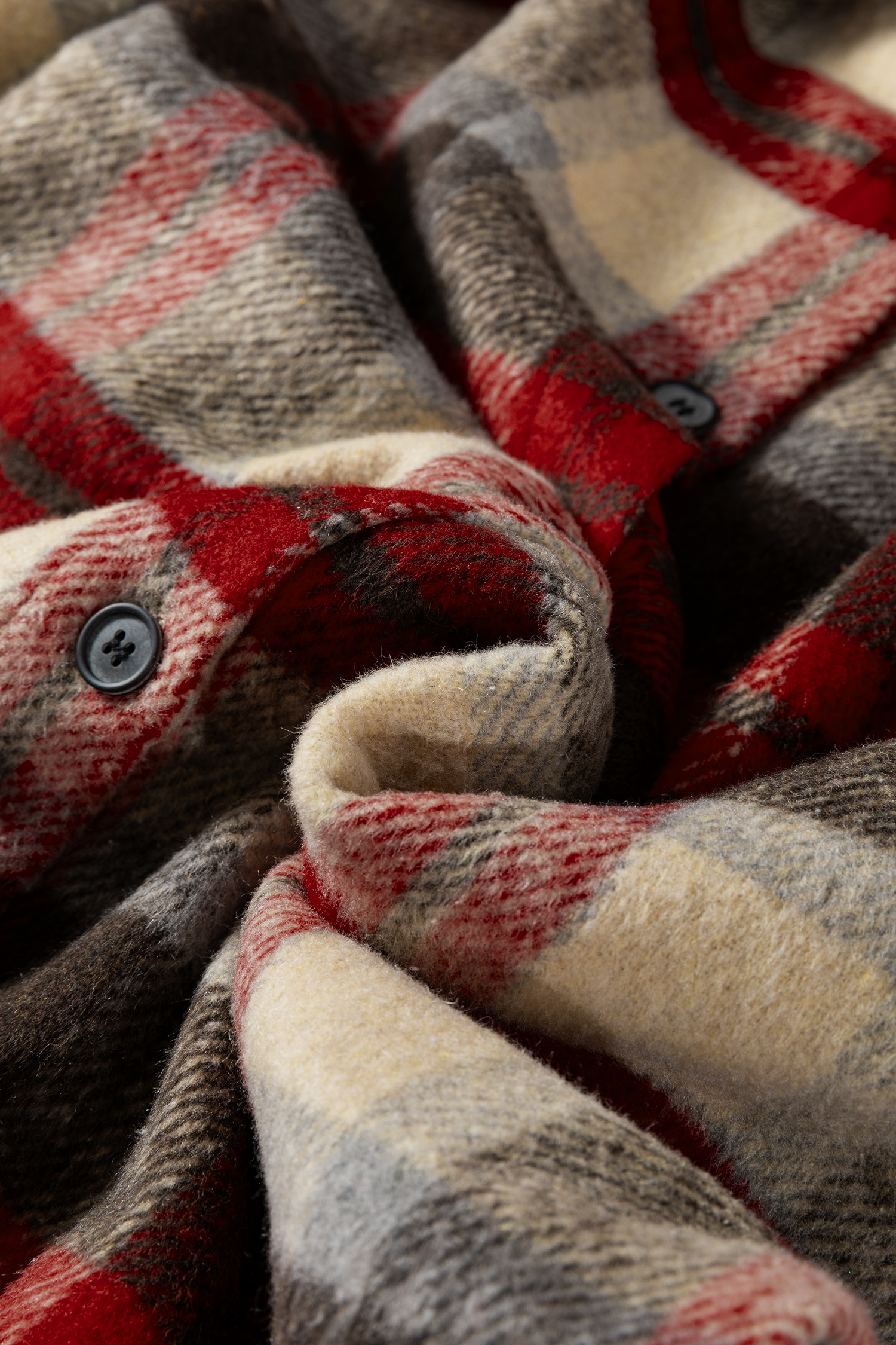 Red Brushed Plaid Buttoned Front Side Slit Tunic Shacket - loveforevers