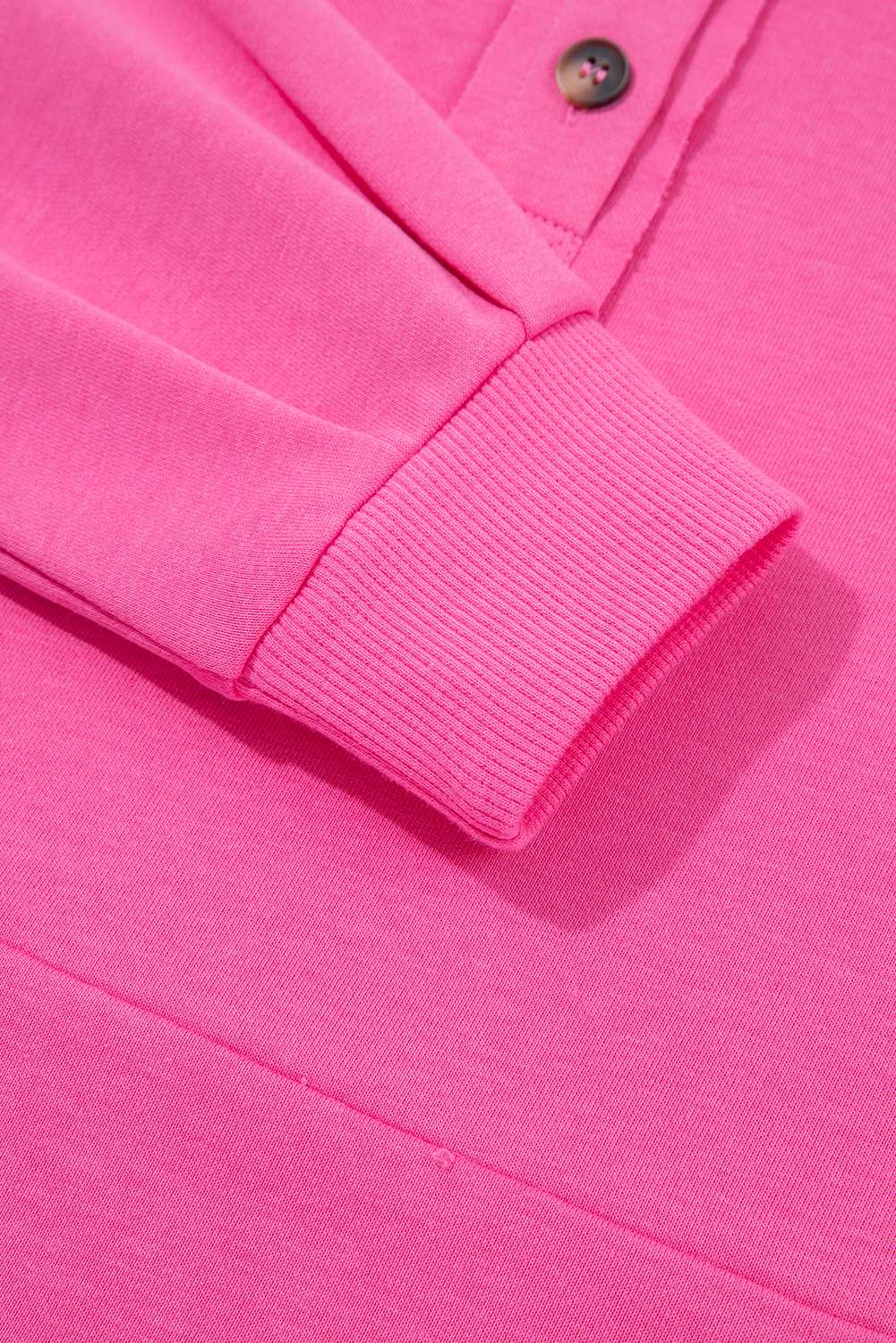 Bright Pink Raw Edge Half Buttons Pullover and Jogger Pants Set - loveforevers