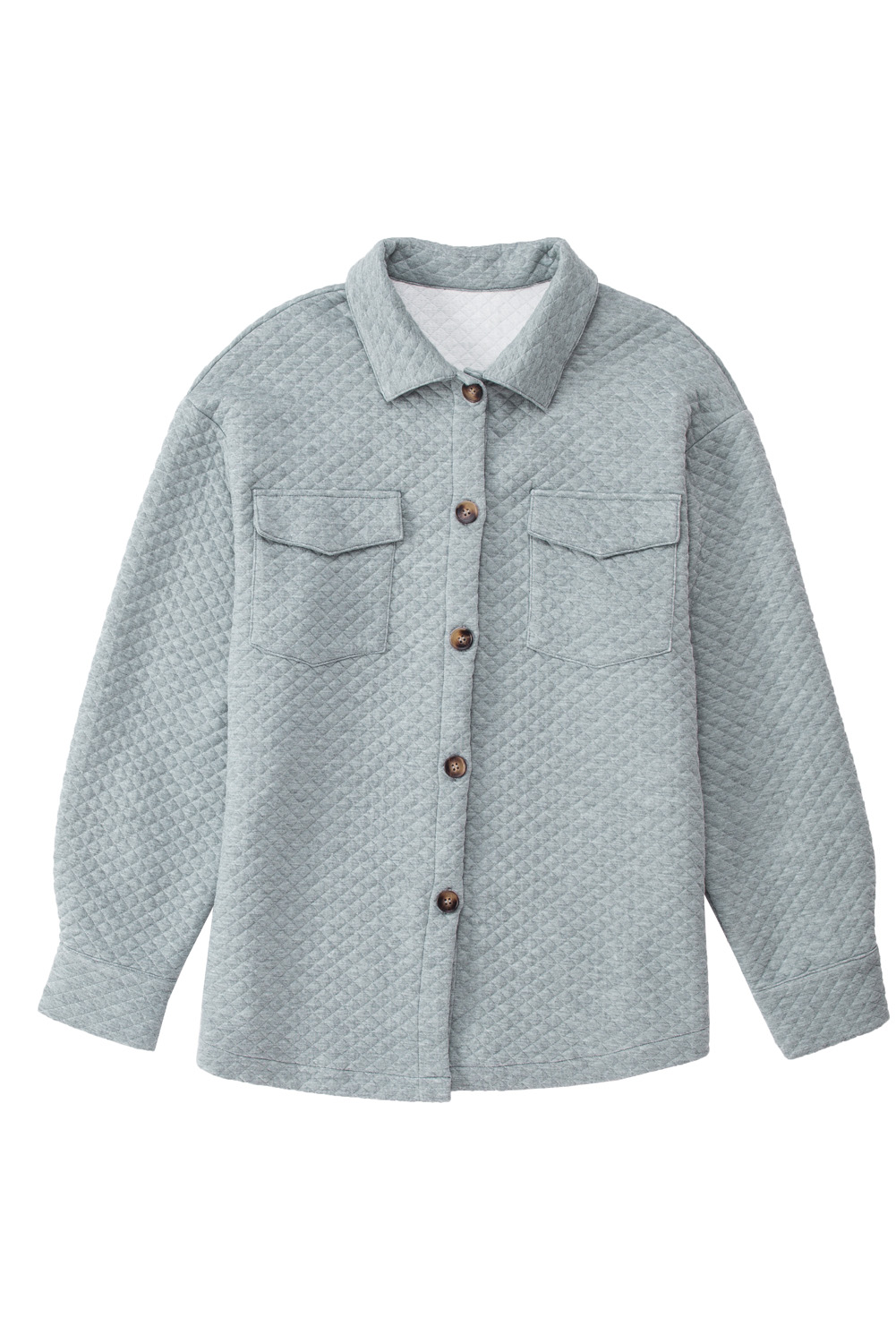 Gray Retro Quilted Flap Pocket Button Shacket - loveforevers