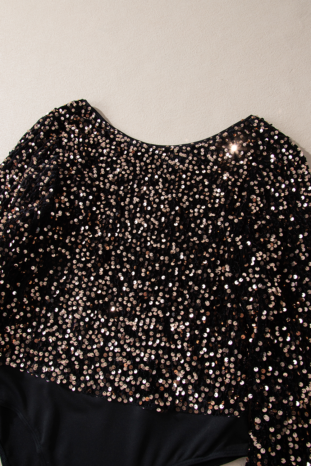 Black Deep V Back Sequin Puff Sleeve Bodysuit - loveforevers