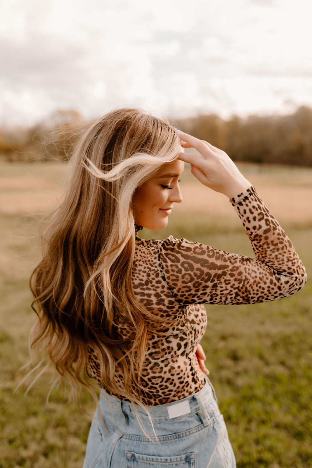 Brown Leopard Smocked Neck Mesh Long Sleeve Bodysuit - loveforevers