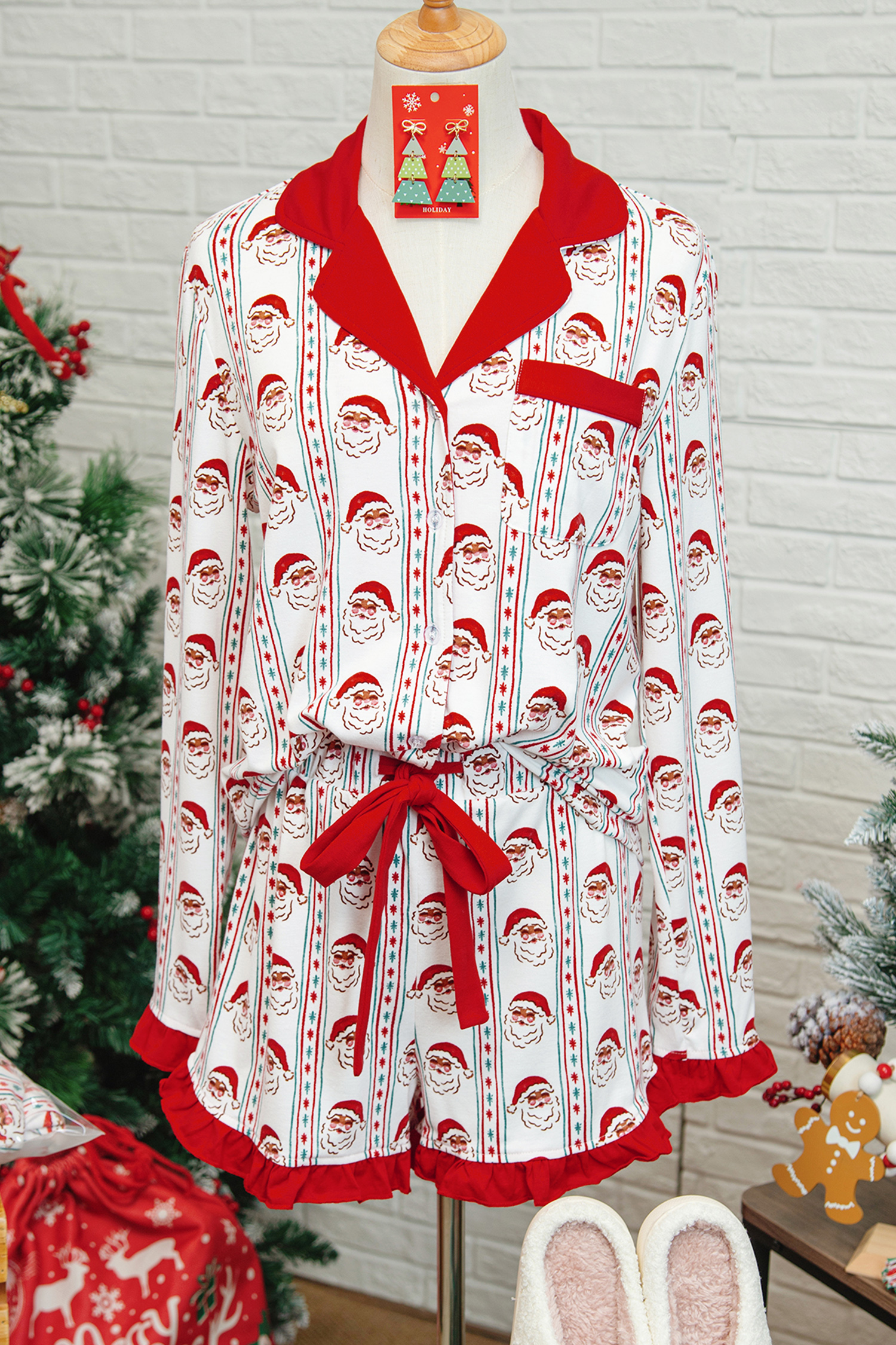 White Santa & Stripes Ruffle PJ Set - loveforevers