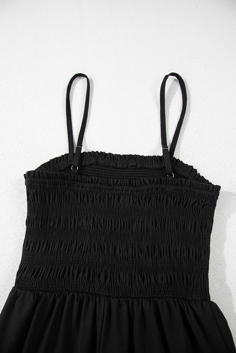 Black Spaghetti Straps Shirred Bodice Pocketed Wide Leg Jumpsuit - loveforevers