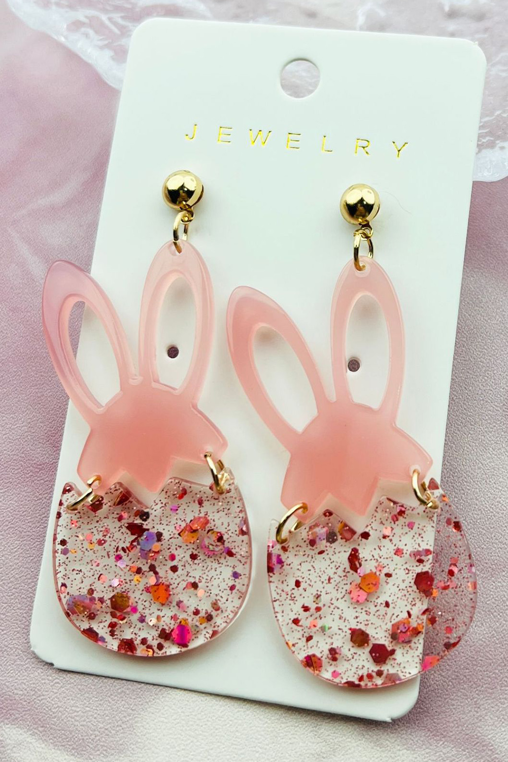 Pink Easter Bunny Glitter Acrylic Stud Earrings - loveforevers