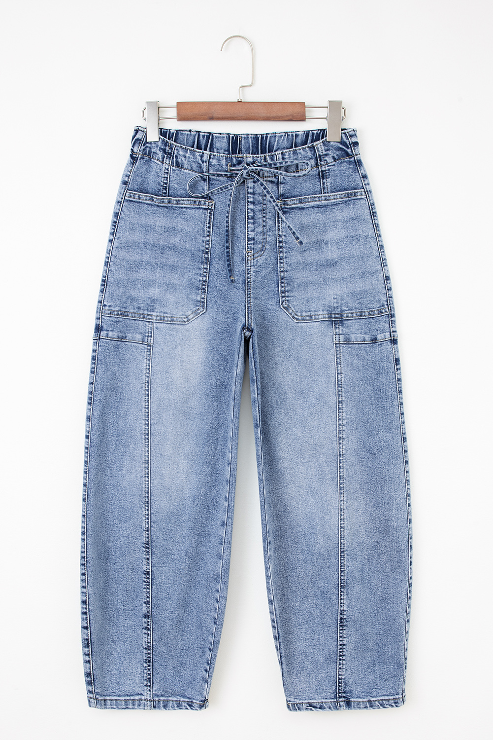 Myosotis Large Patch Pocket Drawstring Paperbag Waist Barrel Jeans - loveforevers