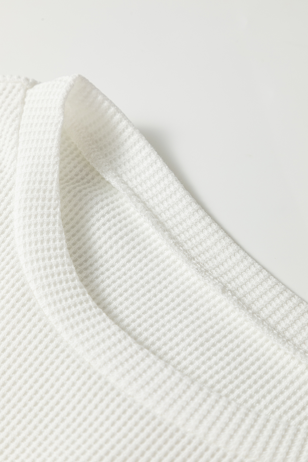 White Rounded Hem Waffle Long Sleeve Top - loveforevers