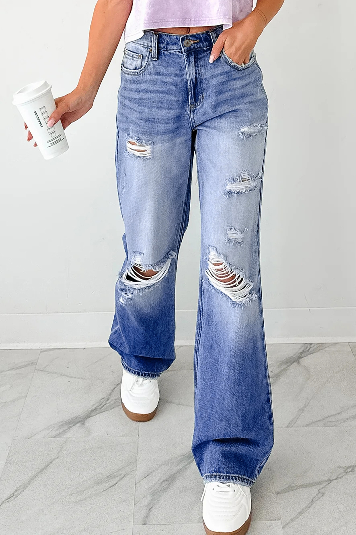 Myosotis Mid Rise Distressed Sneak Peek Straight Leg Jeans - loveforevers