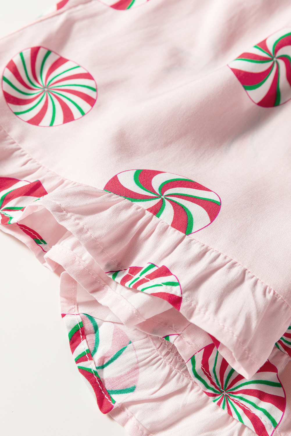 Green Christmas Candy Contrast Trim Bow Knot Silky 2pcs Pajama Set - loveforevers