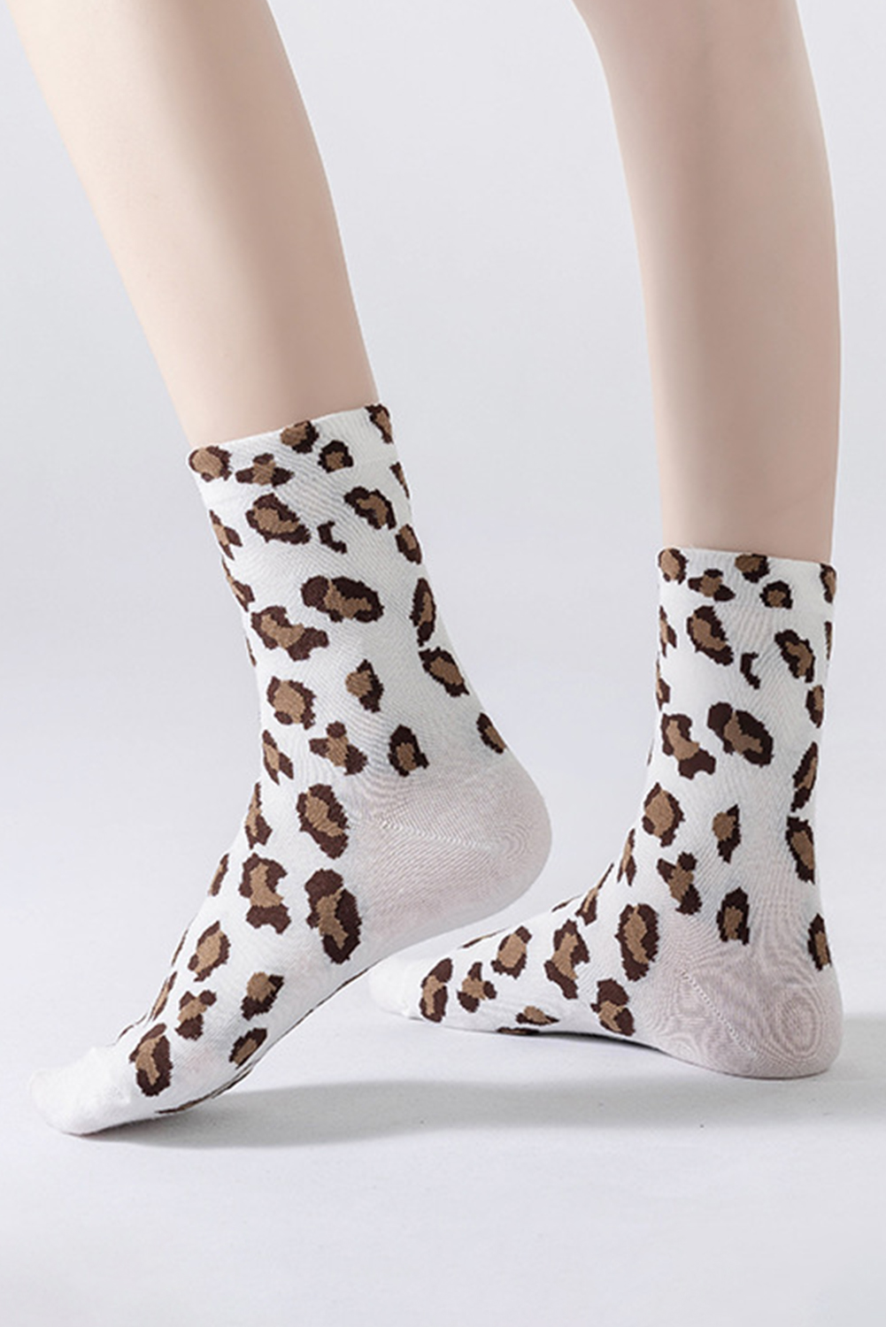 White Leopard Print Polyester Cotton Socks - loveforevers