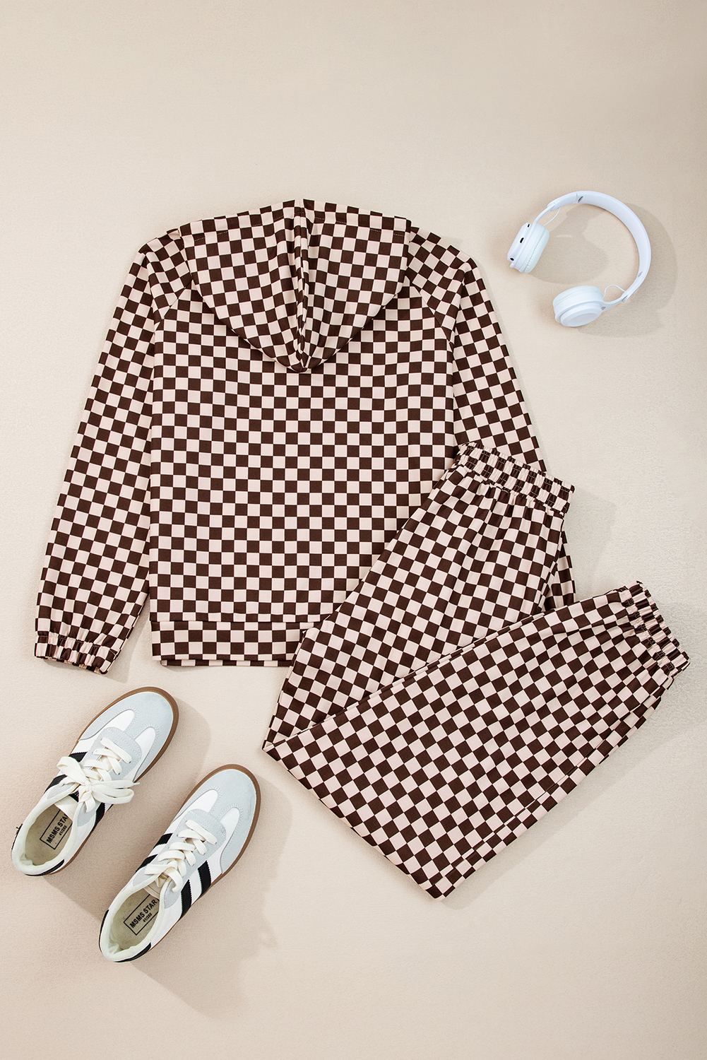 Black Athleisure Checkered 2pcs Pants Set - loveforevers