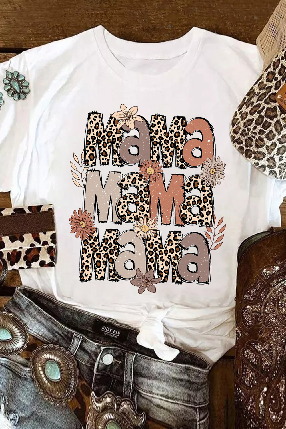 White Floral Leopard MaMa Graphic Mothers Day T Shirt - loveforevers