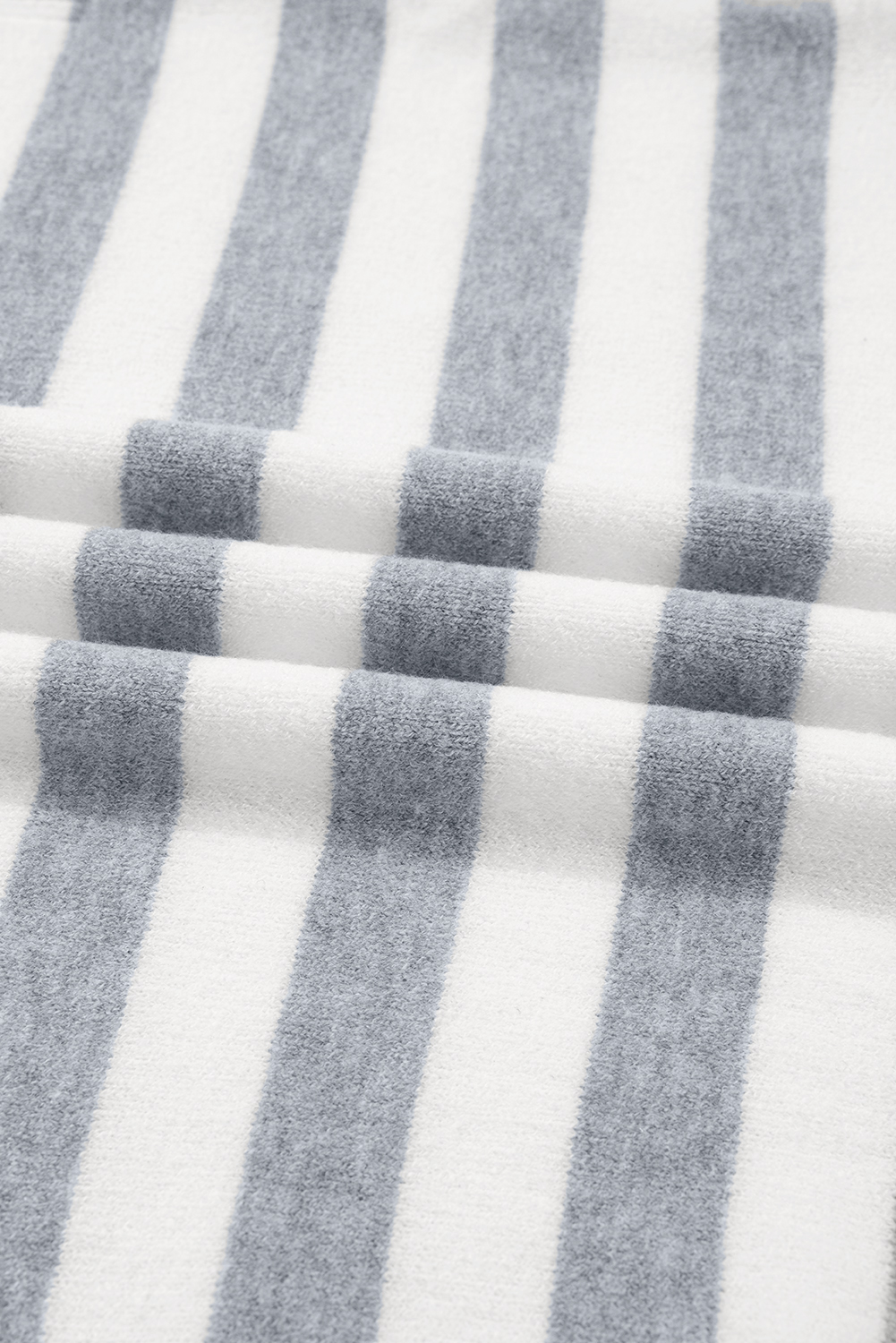 Gray Stripe Ribbed Buttoned Detail Drop Shoulder Tunic Sweater - loveforevers