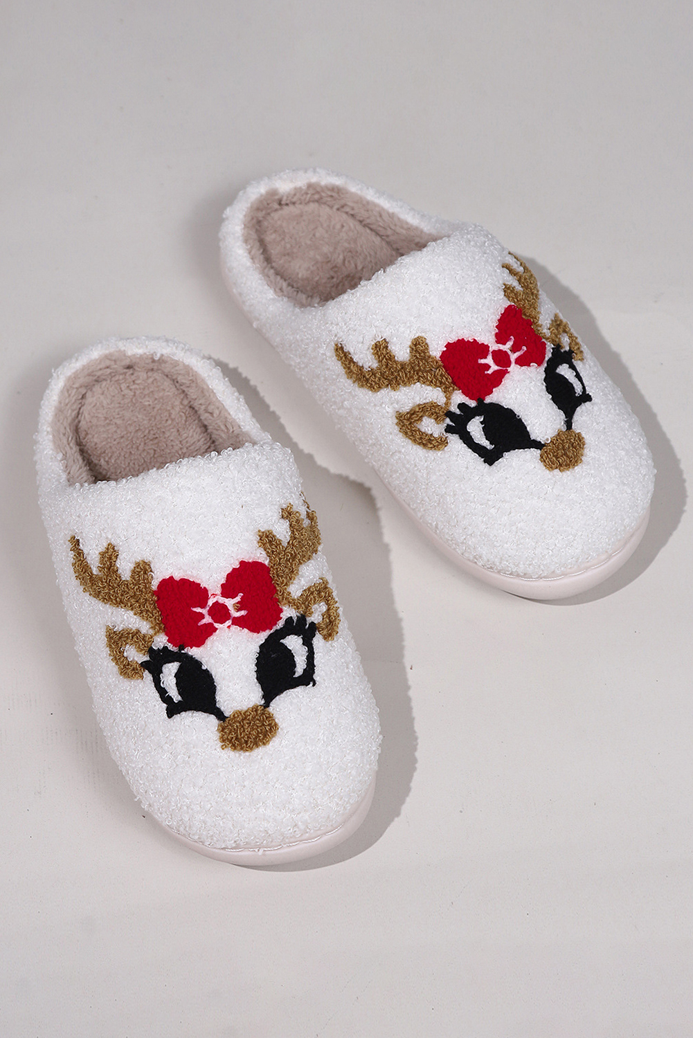 White Christmas Gingerbread Man Plush Home Slippers - loveforevers