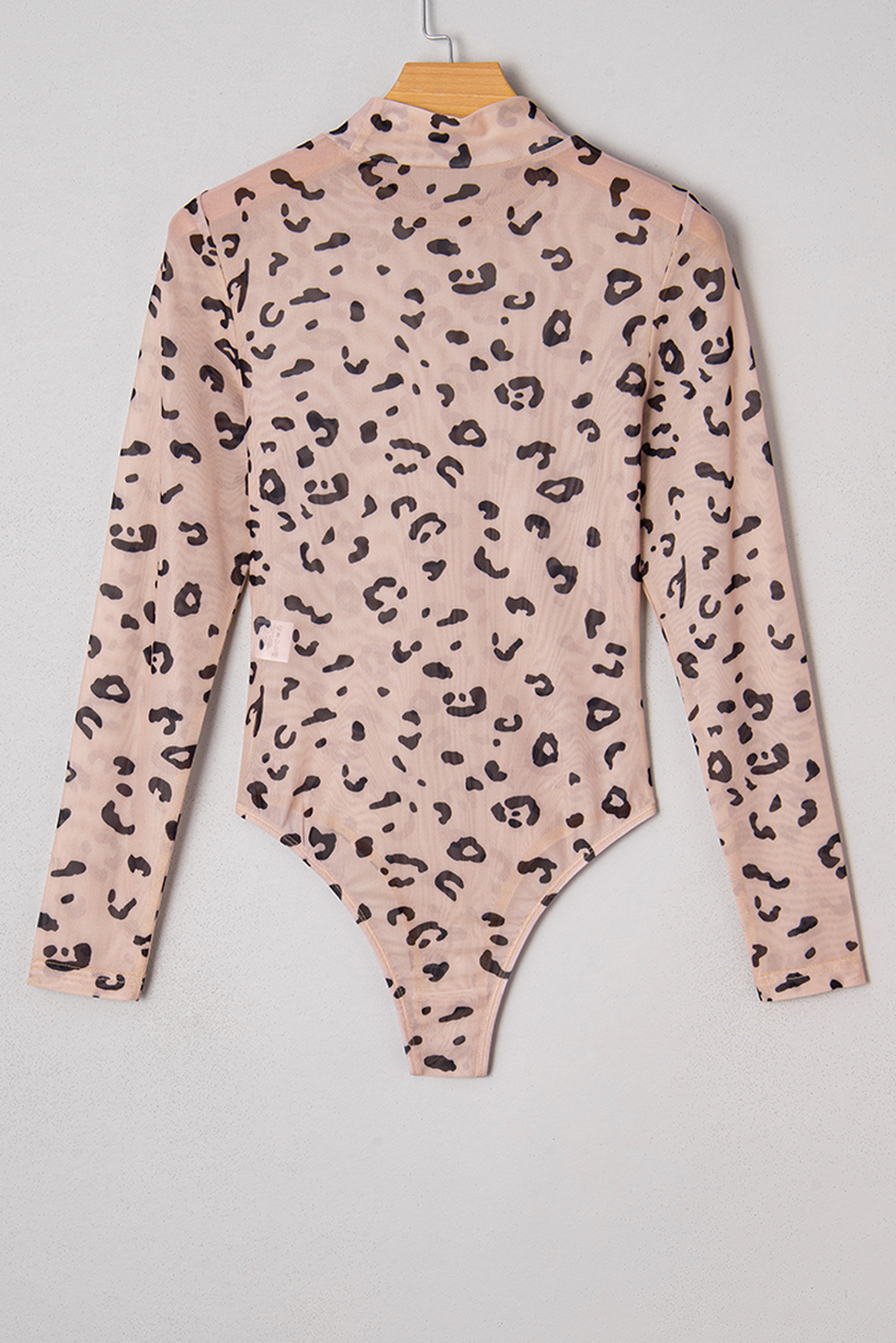 Khaki Mock Neck Sheer Mesh Leopard Long Sleeve Bodysuit - loveforevers