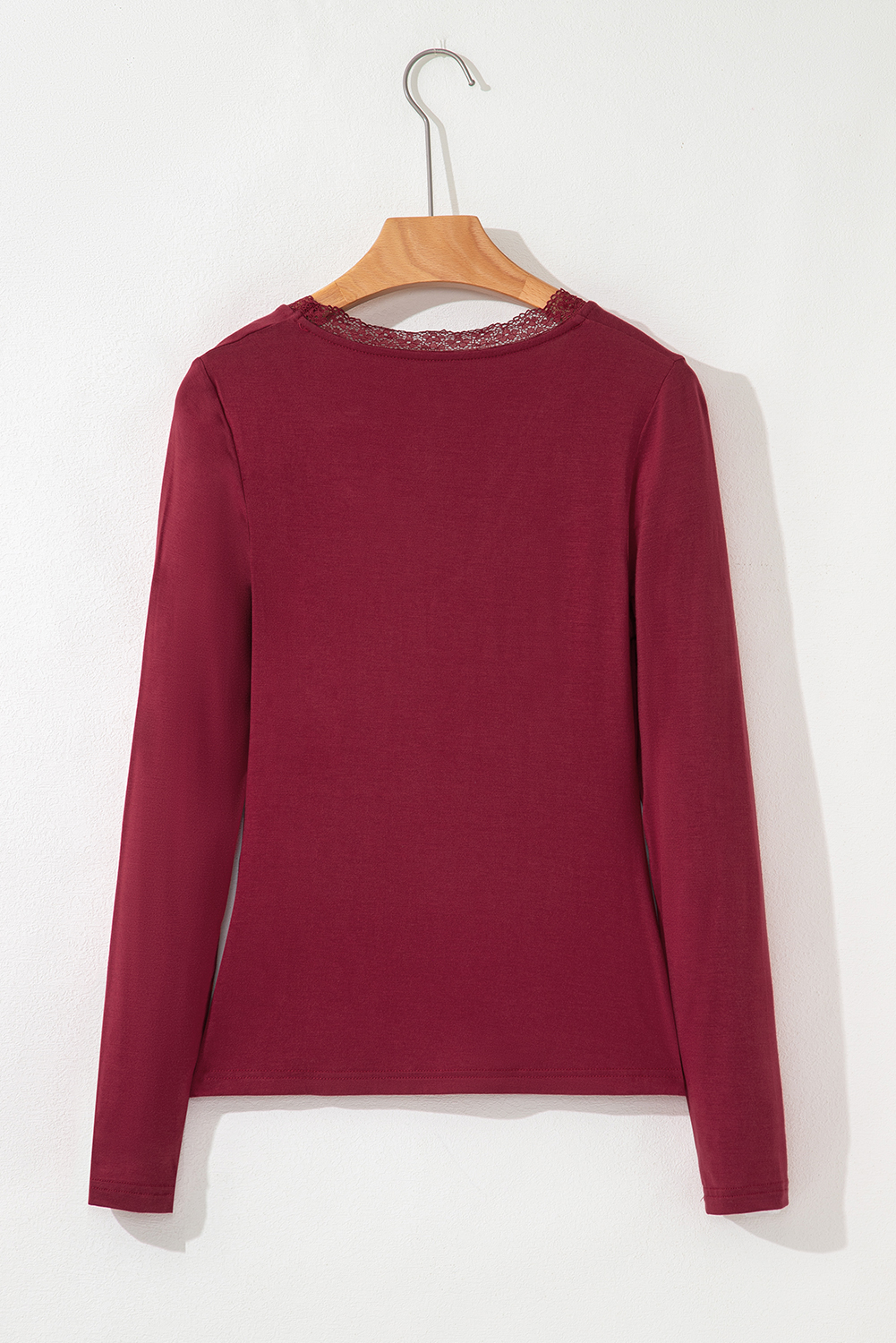 Red Dahlia Lace-trimmed Sweetheart Neckline Ruched Detail Long Sleeve T-shirt - loveforevers