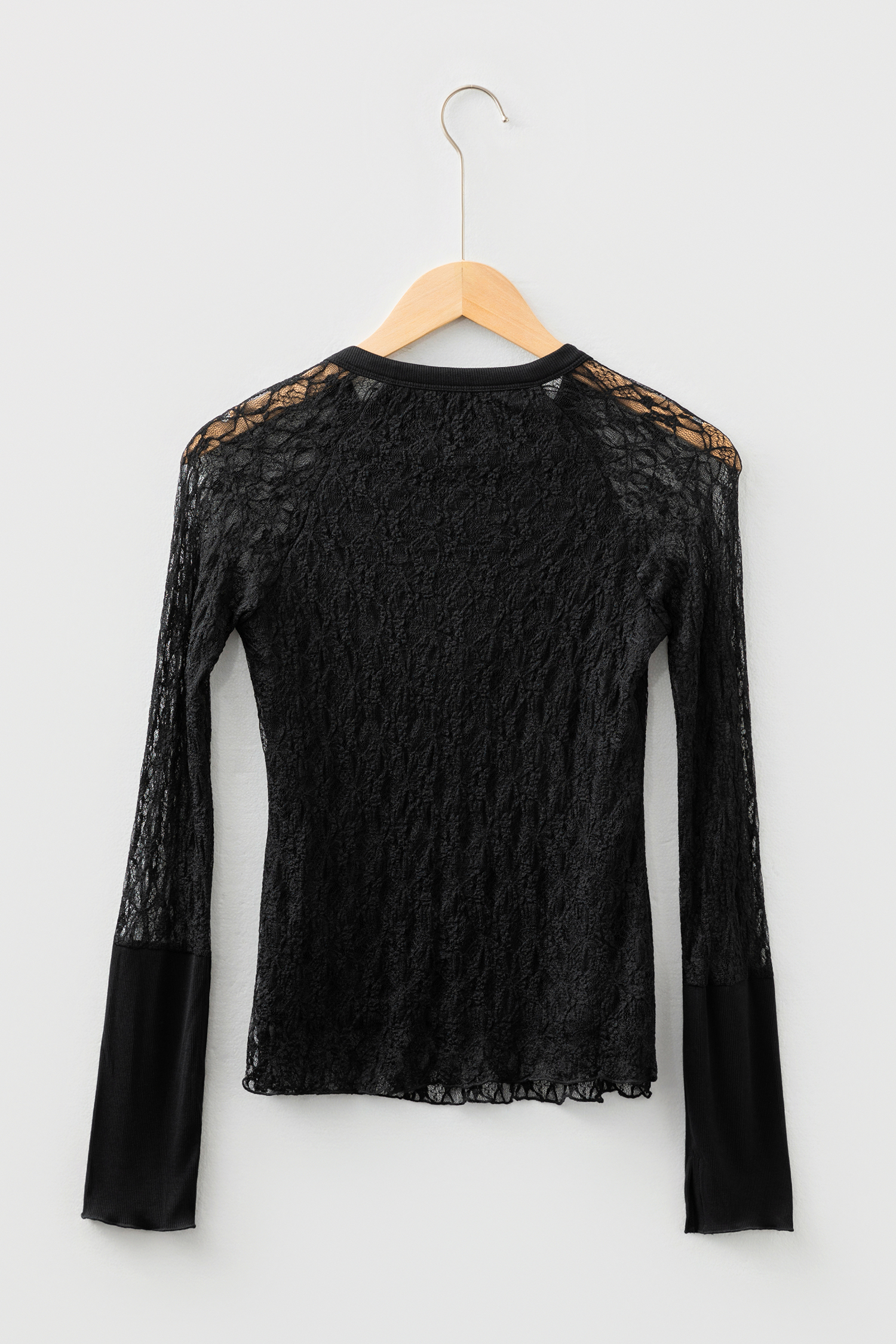 White Sheer Lace Long Sleeve Slim Henley Top - loveforevers