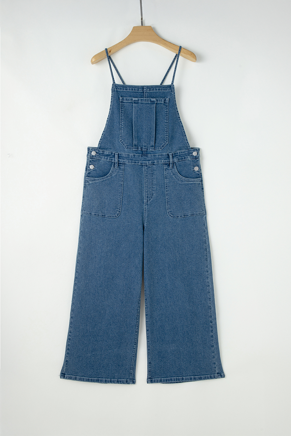 Dusk Blue Adjustable Tie Straps Cropped Wide Leg Denim Overalls - loveforevers