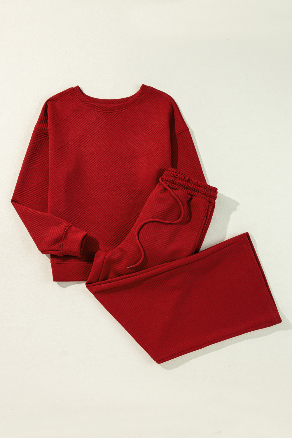 Red Dahlia Ultra Loose Textured 2pcs Slouchy Outfit - loveforevers