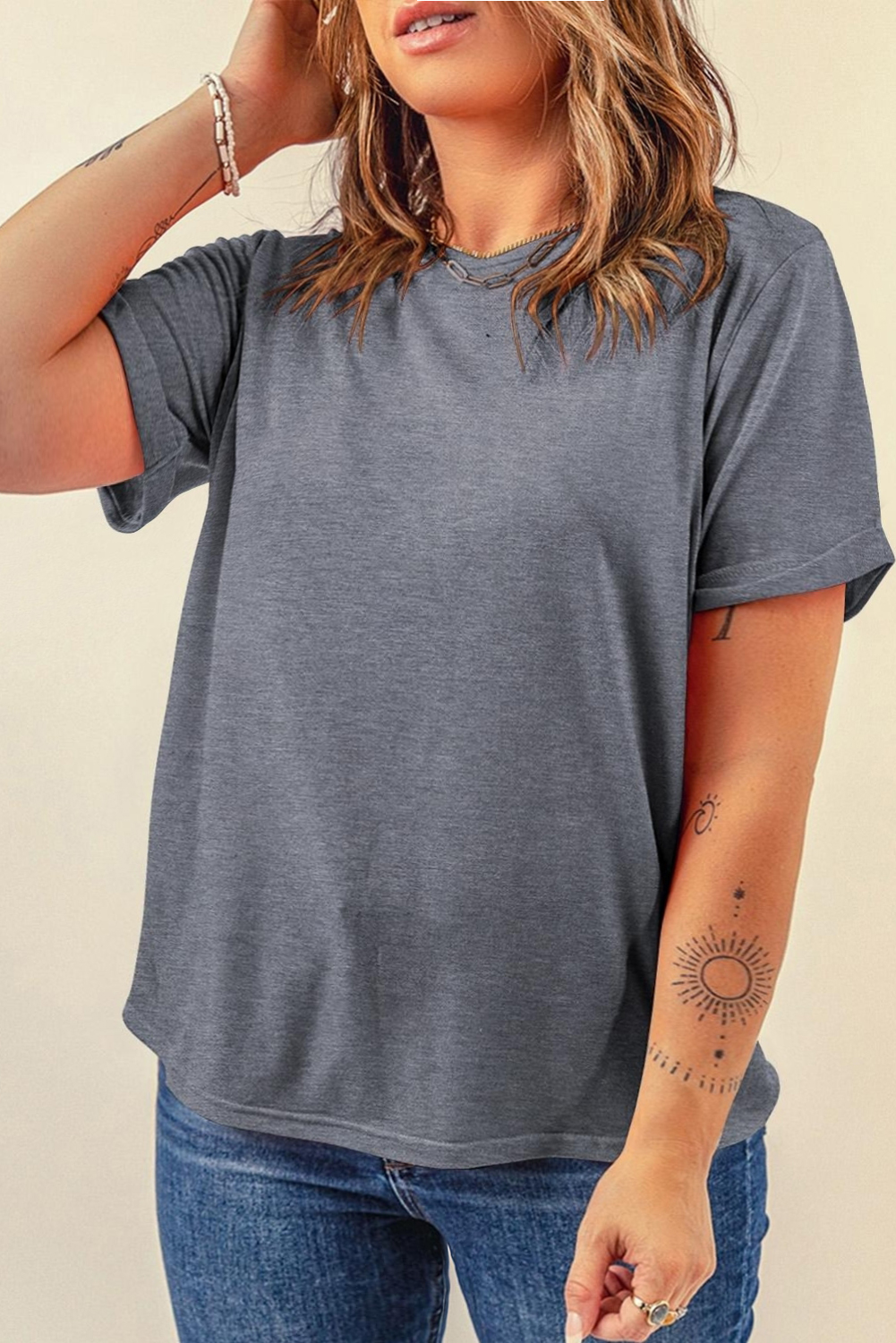 Khaki Casual Plain Crew Neck Tee - loveforevers