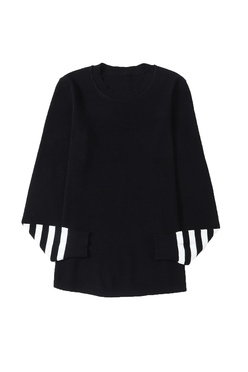 Black Striped Sleeve Plain Knit Sweater - loveforevers