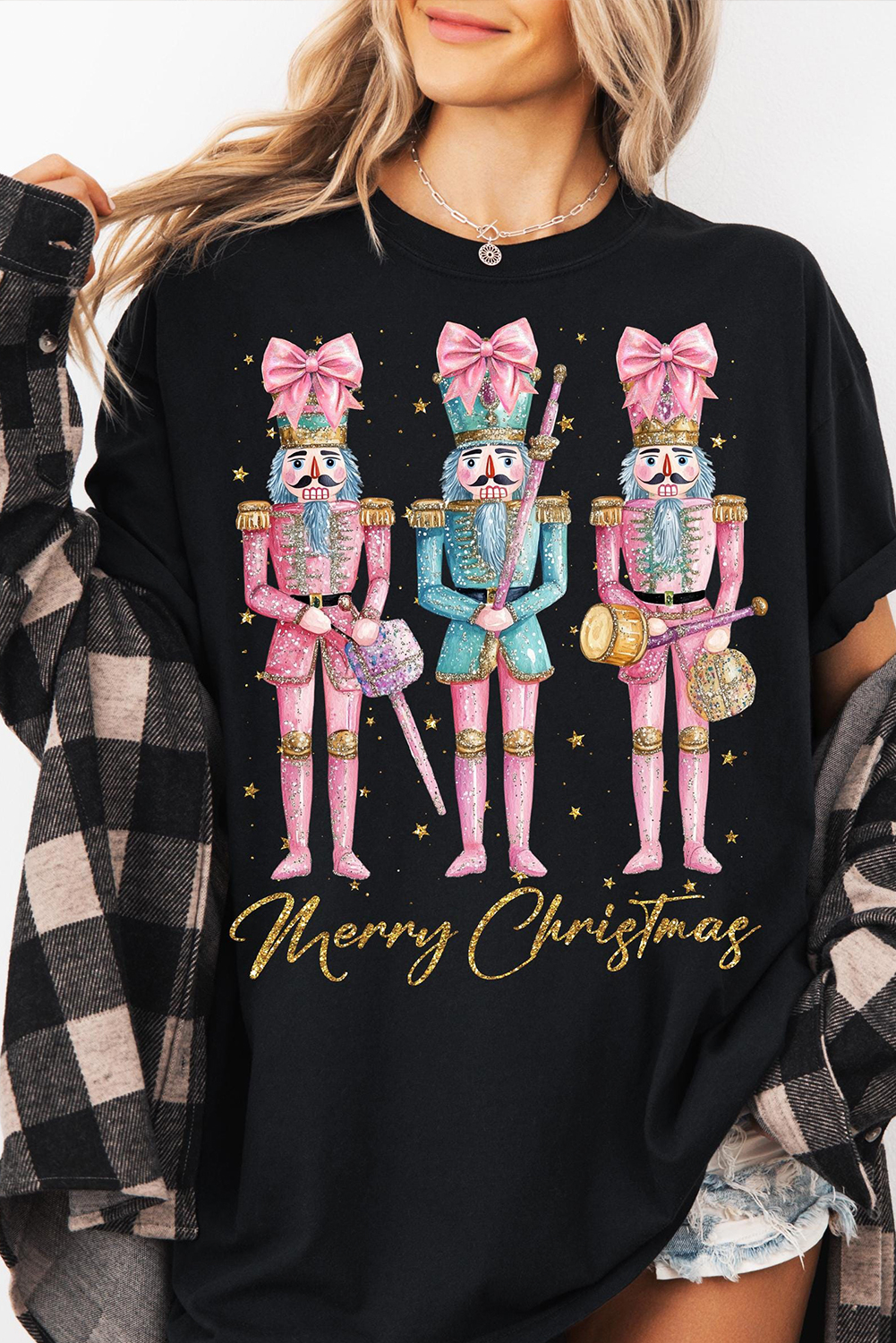 Black Nutcracker Merry Christmas Printed Crewneck T Shirt - loveforevers