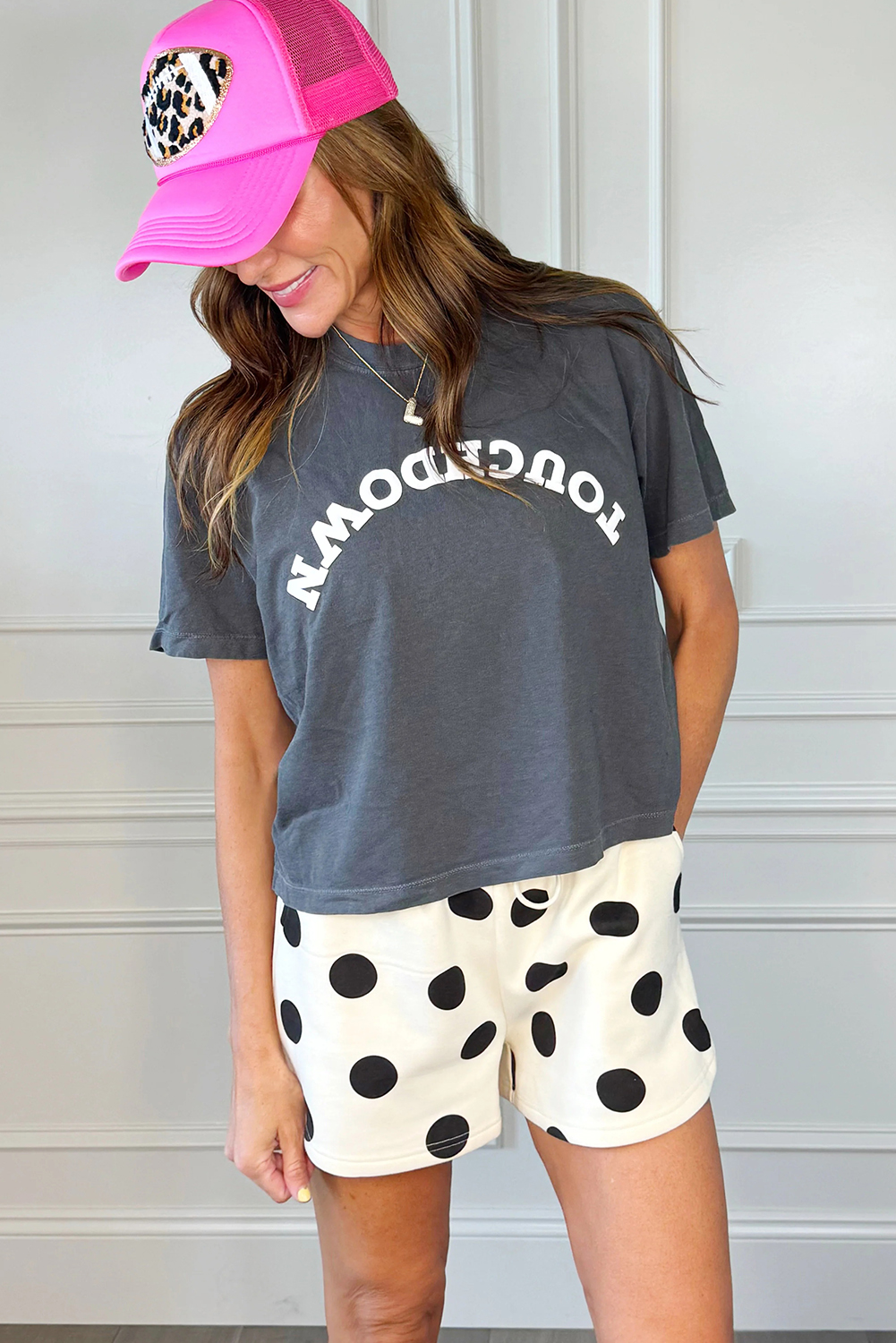Beige Polka Dot Print Drop Shoulder Pullover Drawstring Jogger Pant Set - loveforevers