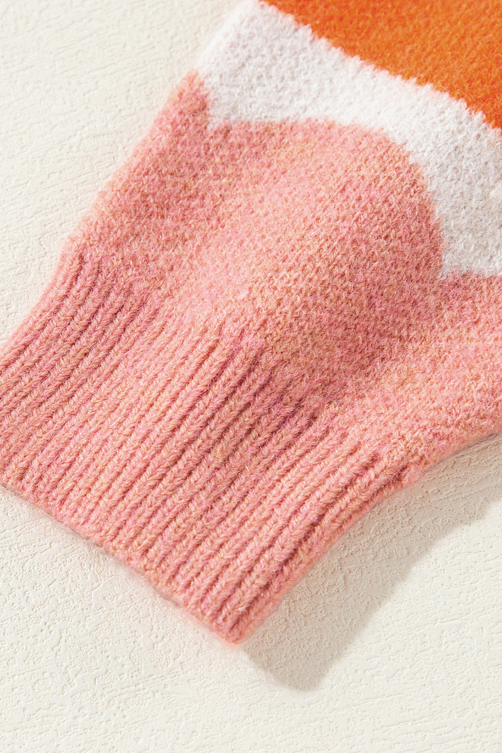 Rose Red Wave Striped Balloon Sleeve Drop Shoulder Sweater - loveforevers