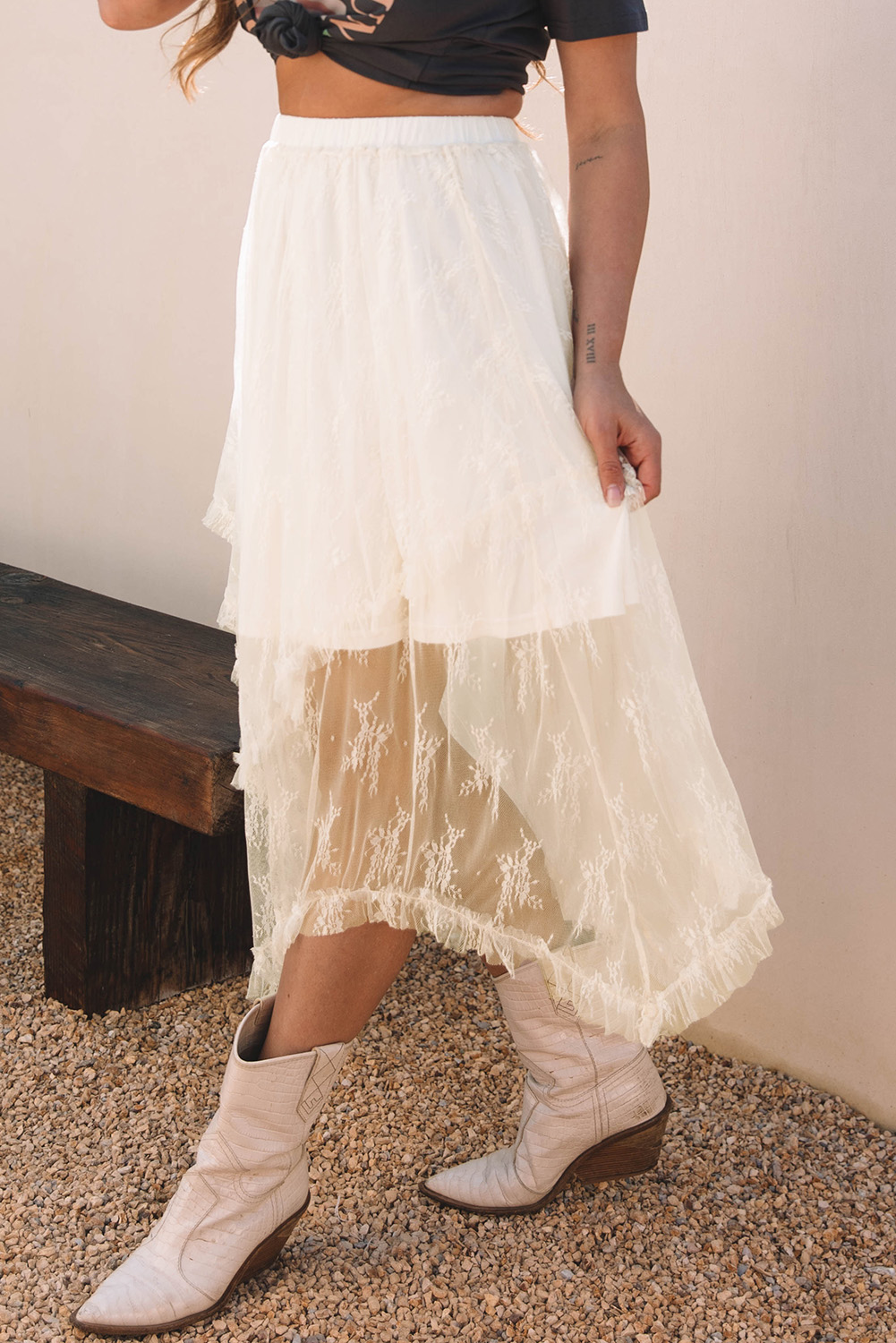 Apricot Lace Cascading Tiered High Waist Maxi Skirt - loveforevers