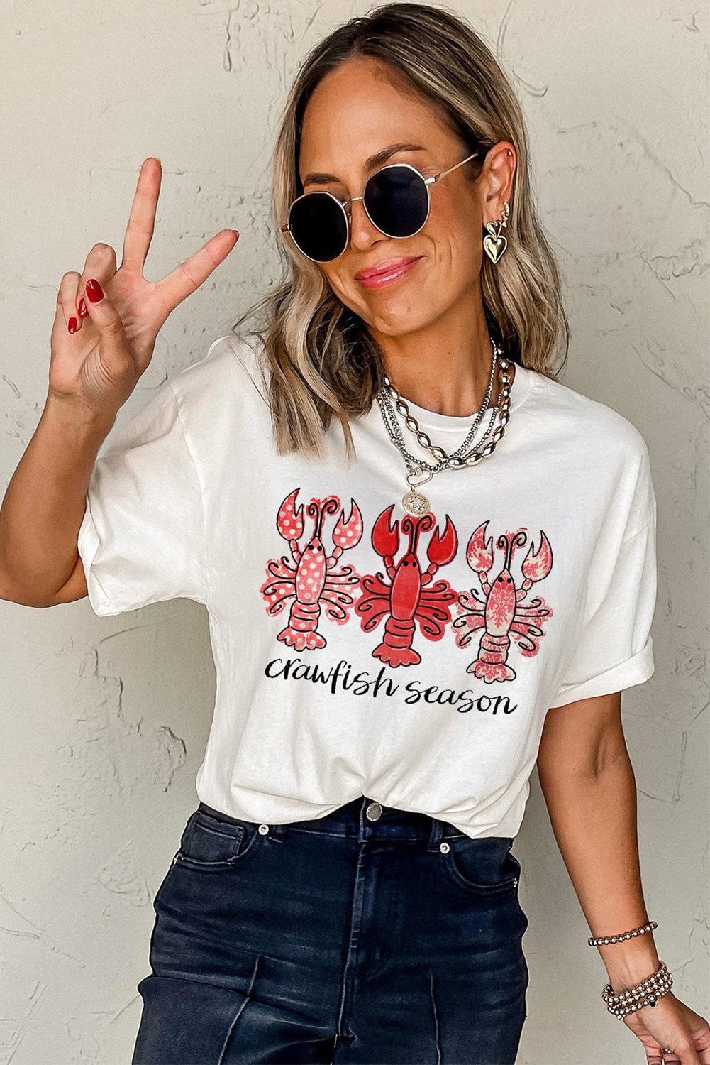 White Crawfish Season Fashion Graphic Crewneck T Shirt - loveforevers