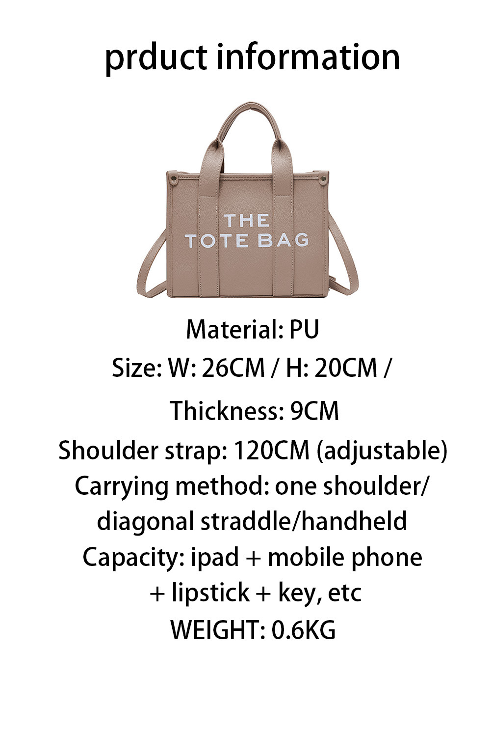 Khaki THE TOTE BAG PU Leather Large Shoulder Bag - loveforevers