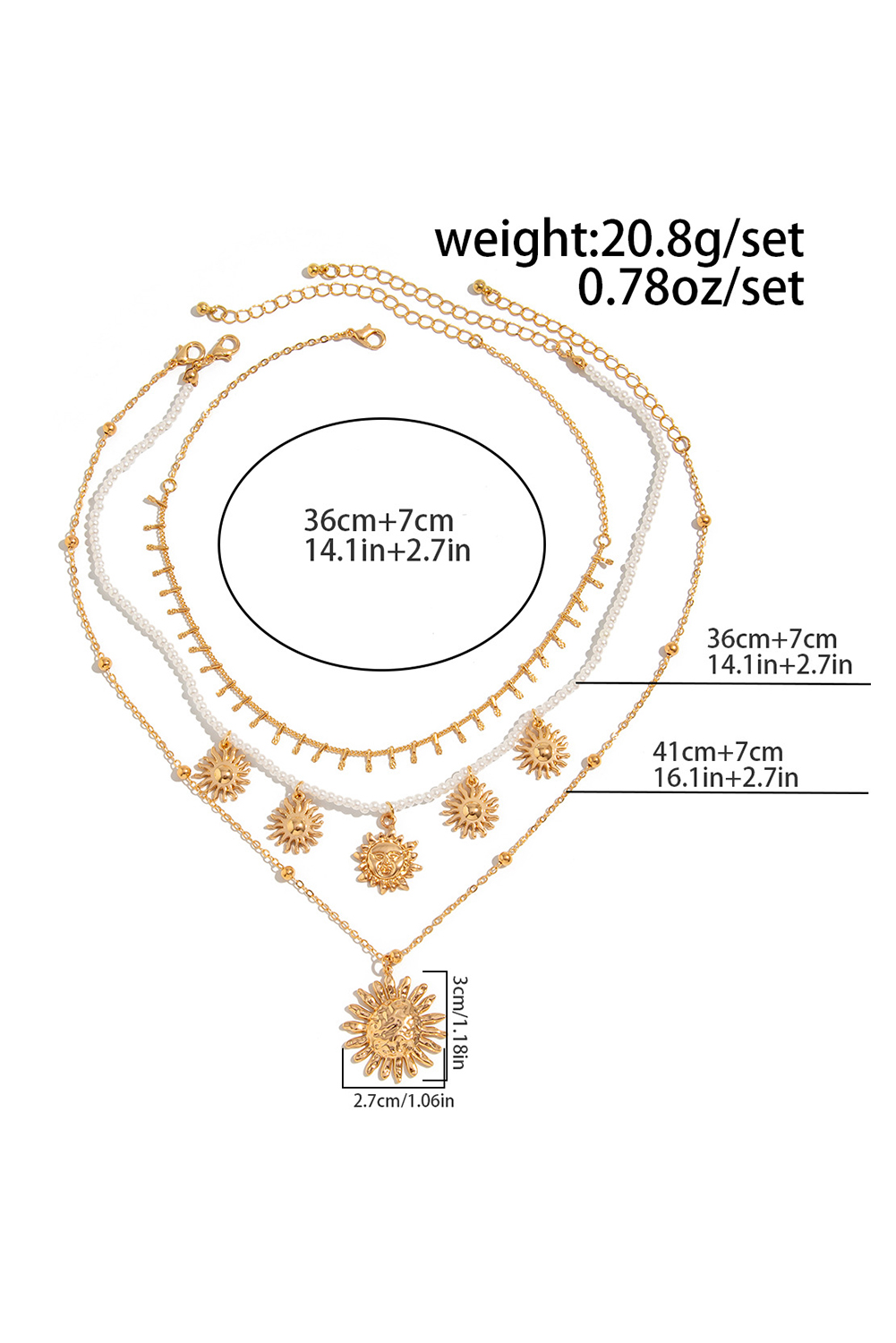 Gold Plated Alloy Pearl 3pcs Sun Goddess Necklace Set - loveforevers