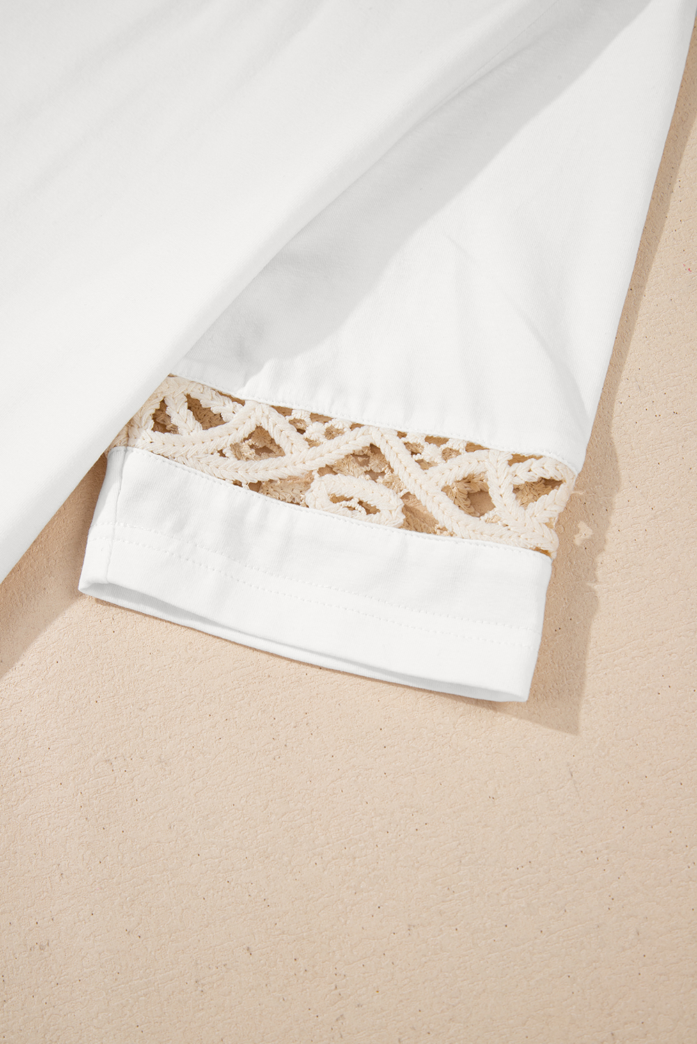 White Lace Crochet Crew Neck Casual T Shirt - loveforevers