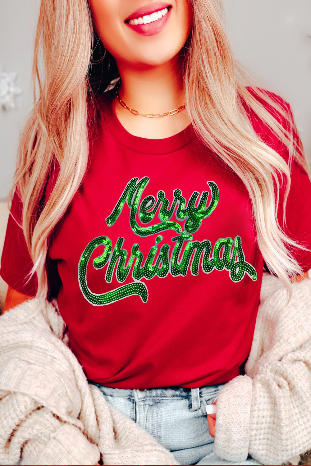 Red Merry Christmas Graphic Crewneck T Shirt - loveforevers