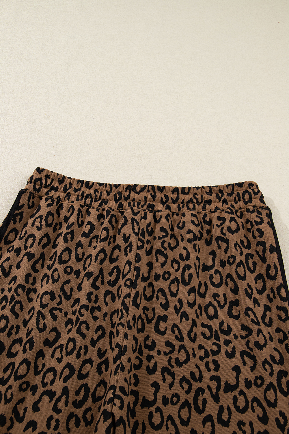 Brown Varsity Striped Trim Leopard Long Sleeve Top Drawstring Pant Set - loveforevers