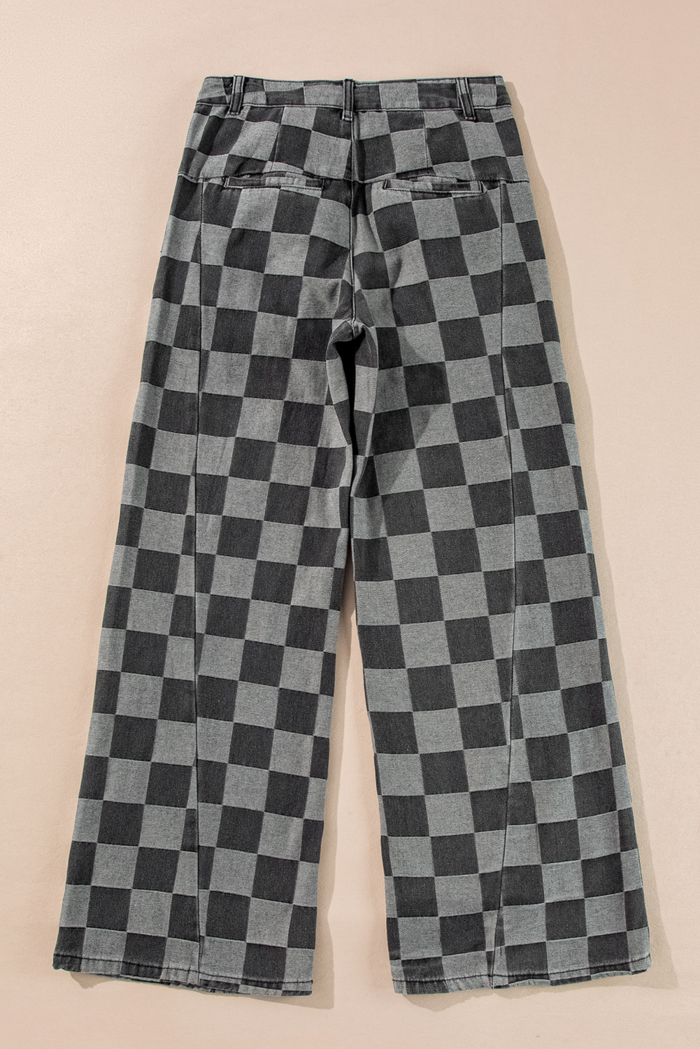 Dark Grey Checkered Denim Wide Leg Jeans - loveforevers