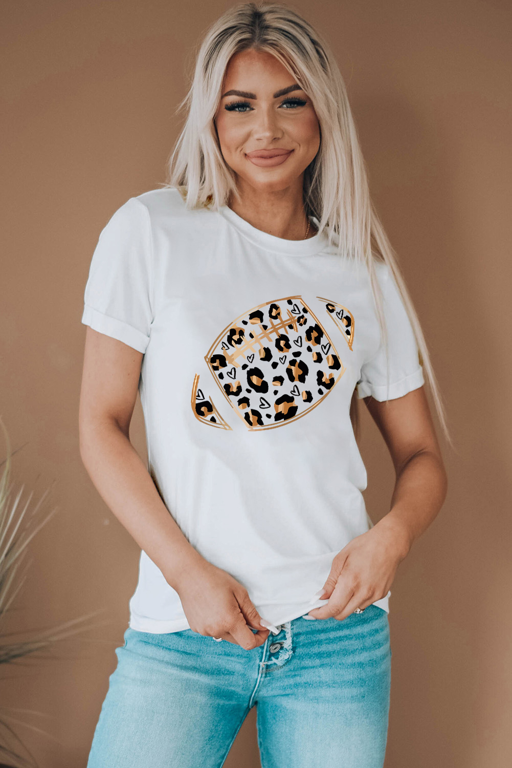 Khaki Game Day Rugby Football Season Leopard Lightning T Shirt - loveforevers