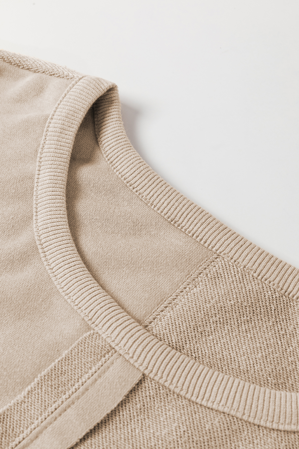 Parchment Knit Crochet Exposed Seam Ribbed Trim Sweatshirt - loveforevers